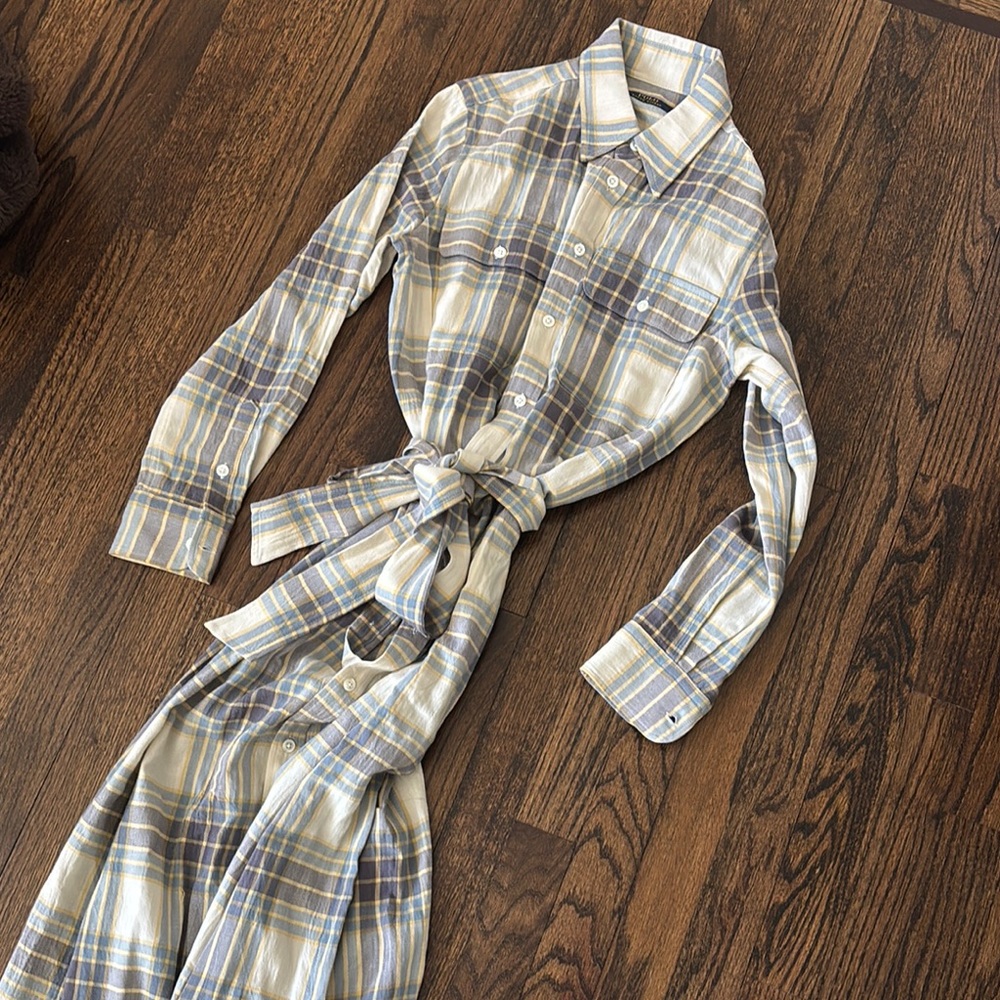 Polo Ralph Lauren Flannel Plaid Belted Shirt Maxi Dress Size 2